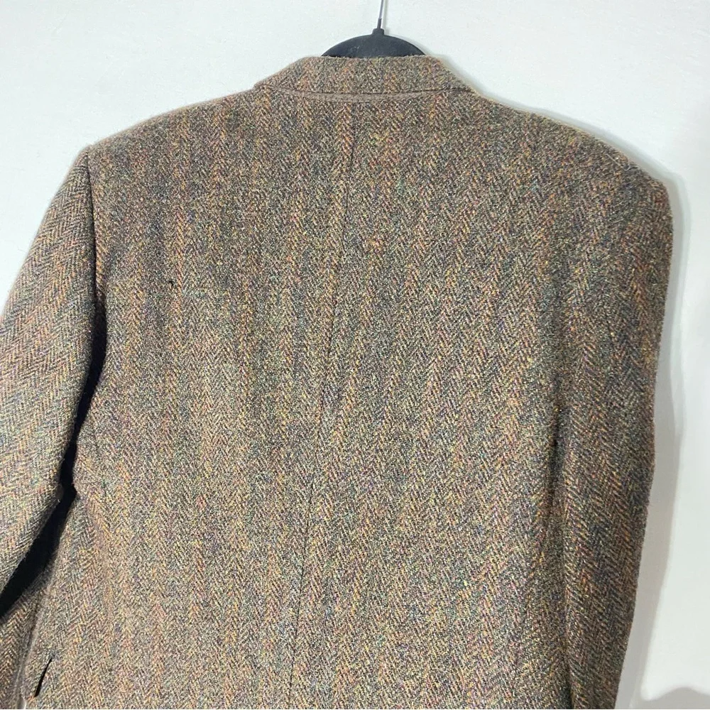 Vintage Harris Tweed Classic Brown Wool Herringbone Blazer 42L Dadcore Academia - Picture 14 of 16